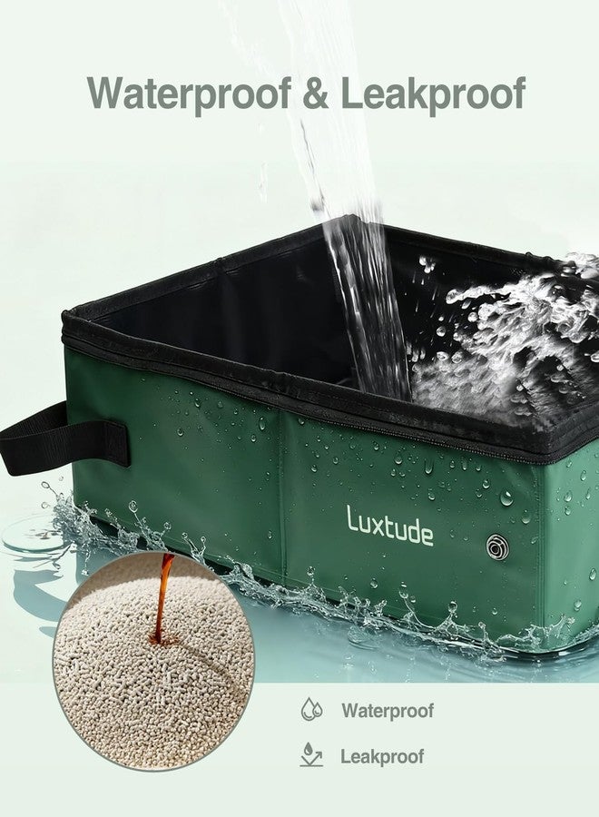 لوكس تيود صندوق فضلات القطط المحمول من لوكستود، مقاوم للماء والروائح، قابل للطي مع غطاء، شكل متين وقاعدة صلبة للاستخدام في السيارة والفندق والأماكن الخارجية (أخضر، متوسط) - Image 2